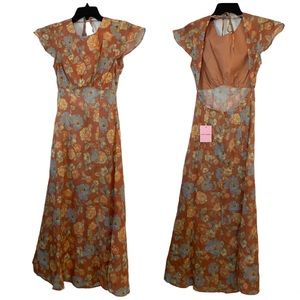 Hansen & Gretel Portofino Botanical Midi Dress Open Back Ramie Fabric